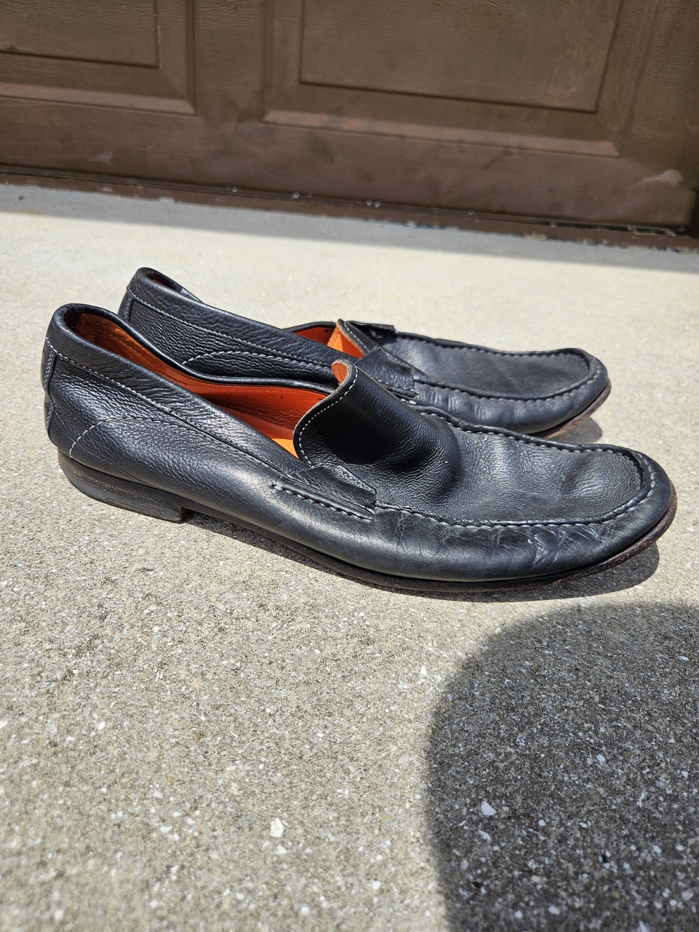 Santoni Shoe Mens Size 8.5 D Penny Loafer Black Pebbled Leather Casual Slip On